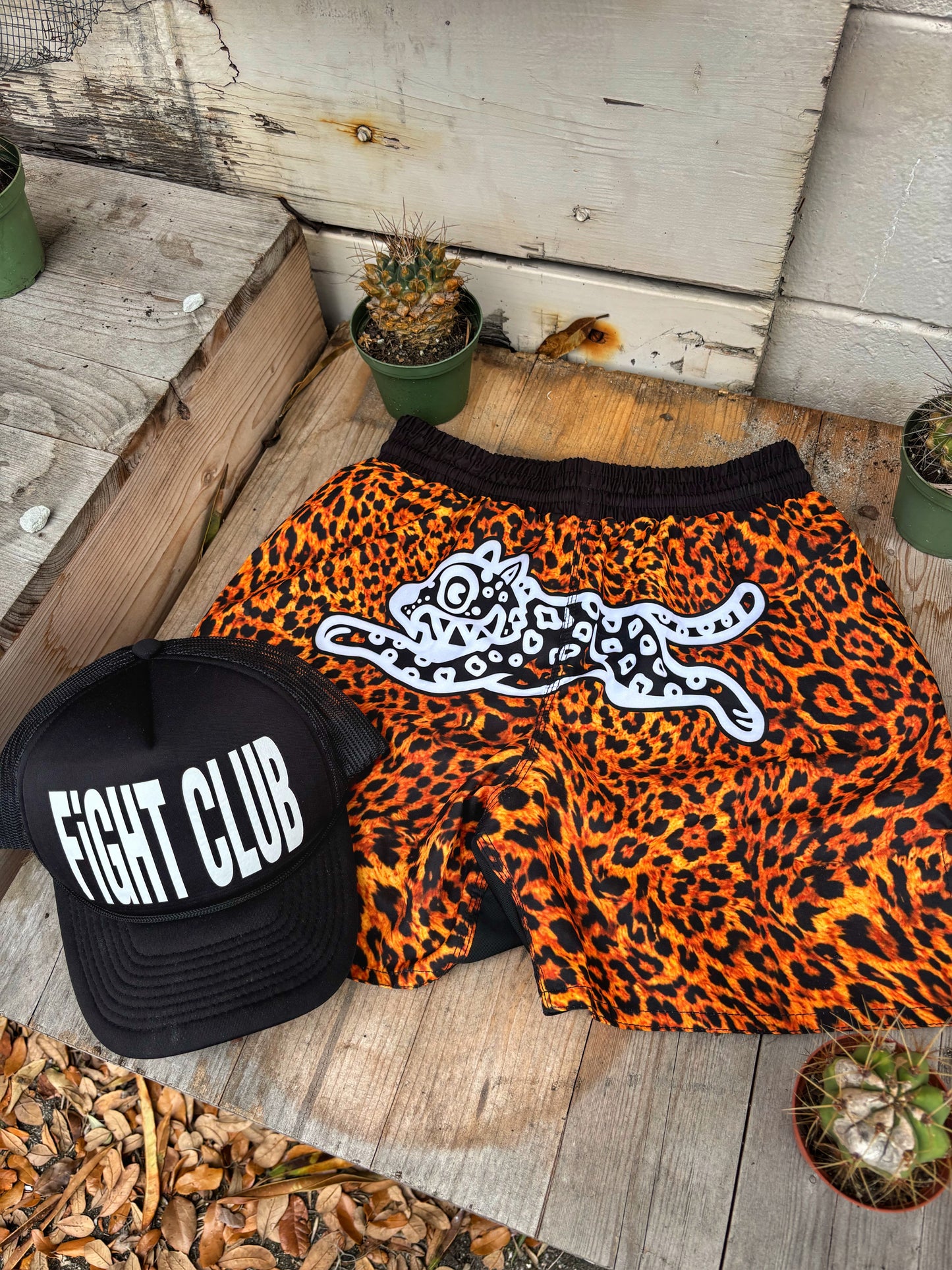 LEOPARD PRINT FIGHT SHORTS