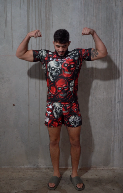 SKULL PILE RASH GUARD RED
