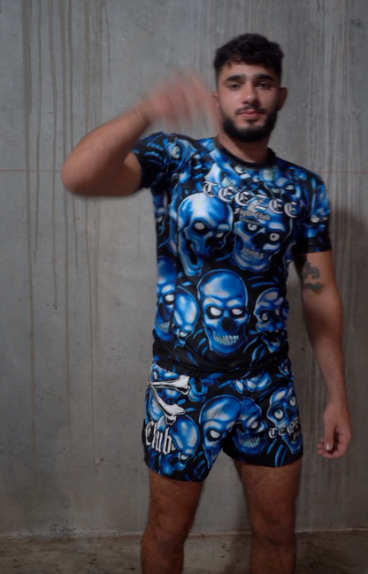 SKULL PILE RASH GUARD BLUE