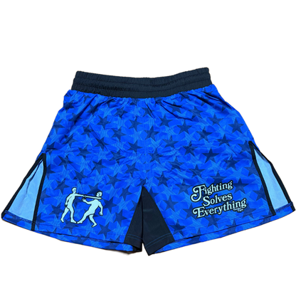 FIGHTING SOLVES EVERYTHING FIGHT SHORTS BLUE