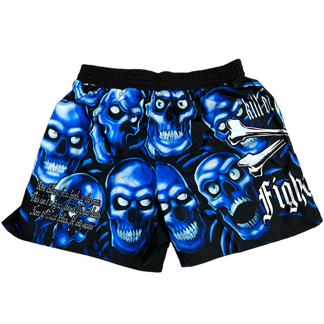 SKULL PILE FIGHT SHORTS BLUE