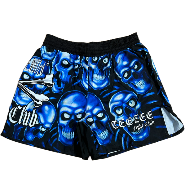 SKULL PILE FIGHT SHORTS BLUE – TEE ZEE FIGHT CLUB
