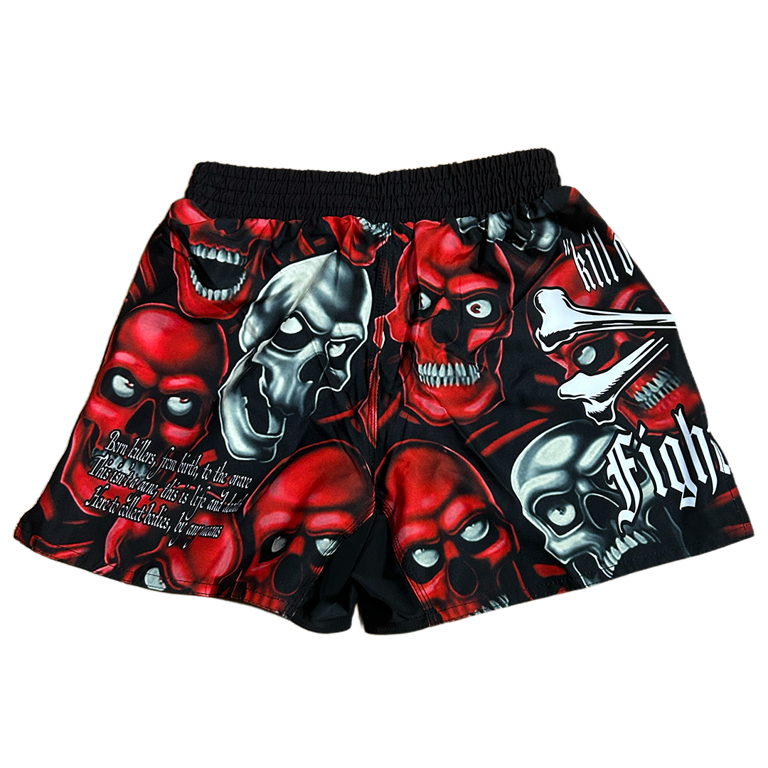 SKULL PILE FIGHT SHORTS RED
