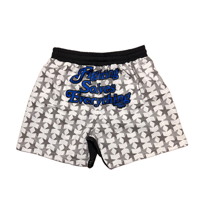 FIGHTING SOLVES EVERYTHING FIGHT SHORTS WHITE