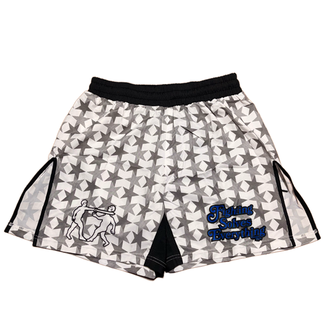 FIGHTING SOLVES EVERYTHING FIGHT SHORTS WHITE
